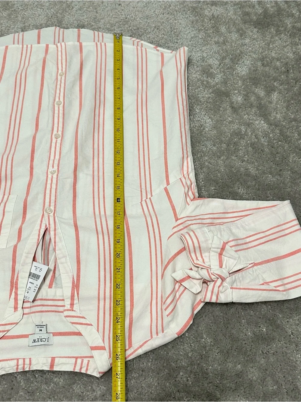 NEW J. Crew Cream Shirt with Coral Stripes 100% Cotton Thick Quality Fabric MED